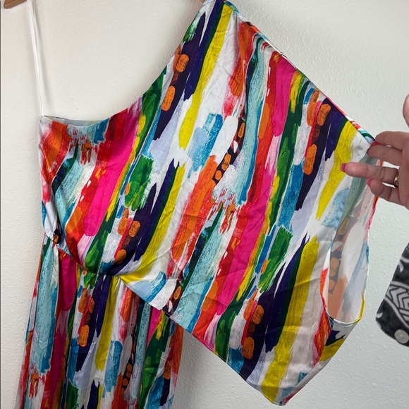 Judith March silky one shoulder colorful maxi dress with side slit, EUC! - Picture 6 of 10